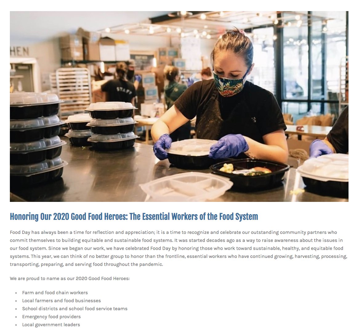 center4goodfood's tweet photo. For this year’s #GoodFoodHeroes awards, we can think of no better group to honor than the essential workers growing, harvesting, processing, transporting, preparing & serving food throughout this #pandemic. Read about the honorees: https://t.co/QQaUxcVQYn #GoodFoodRising https://t.co/T4TfOAbtIH