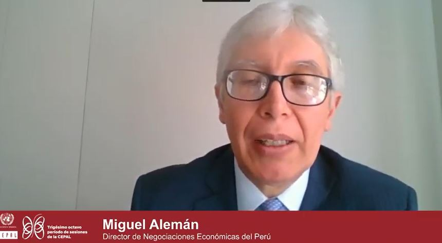eclac_un's tweet photo. Miguel Alemán, Director of Economic Negotiations of #Peru thanked #ECLAC for its work towards the economic, social and environmental development of the region, during the #ECLACsession2020. #COVID19transformativerecovery https://t.co/WwOiLOqfXj