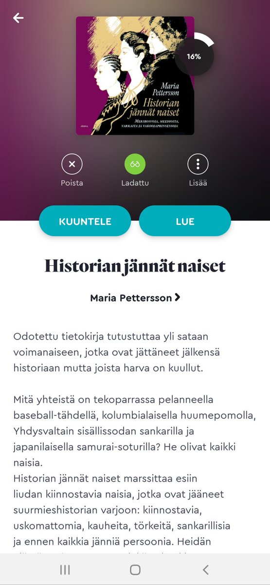 LepistT's tweet photo. Aloitin BookBeatissa, mutta pakko on huomenna poiketa kirjakaupassa omaksi hakemassa. Kiitos twiittijatkosarjasta ja kirjasta, @mariapetterss0n! https://t.co/cKeUkz8ltg