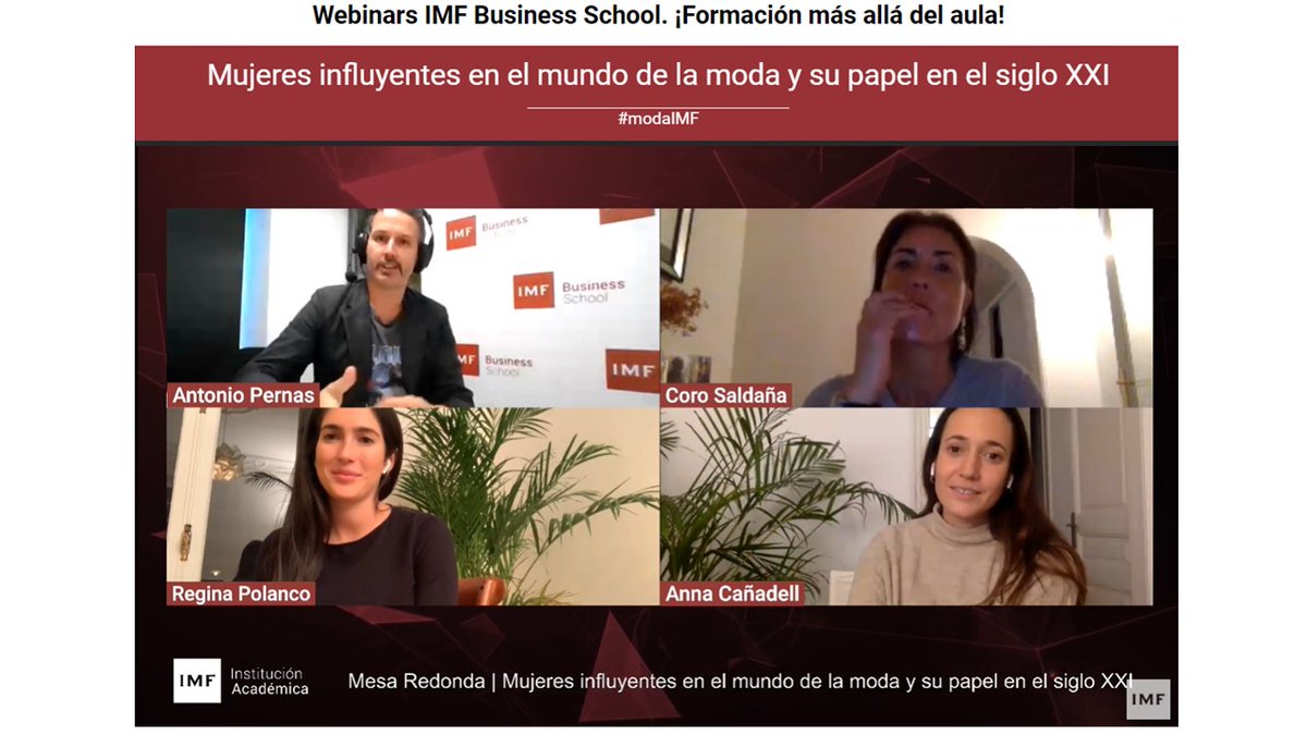 JoseDavidMS1972's tweet photo. Interesante evento de @IMFFORMACION: "Mujeres influyentes en el mundo de la moda y su papel en el siglo XXI" #modaIMF celebrada hoy. Ha contado con @reginapolanco @CoroSalda @AnnaCanyadell moderador @TONPERNAS #Enhorabuena por esta iniciativa #otrofuturoesposible #cuantomasmejor https://t.co/zzHEtJdafx