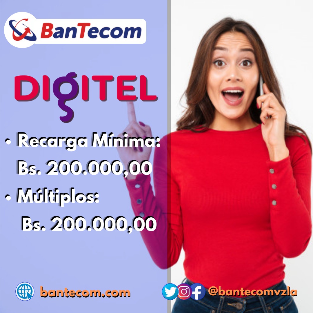 GrupoAvilaCash's tweet photo. #Bantecom Informa:
Estos son los nuevos montos mínimos para #DIGITEL
📌 Monto mínimo: Bs. 200.000,00
📌 Múltiplos: Bs. 200.000,00
🗑️🌐 Si no te aparecen los montos, BORRA el caché y vuelve a ingresar ‼️
#felizmiércoles #28deoctubre #recargasmóviles #recargasdigitel https://t.co/WPG7GjdH66