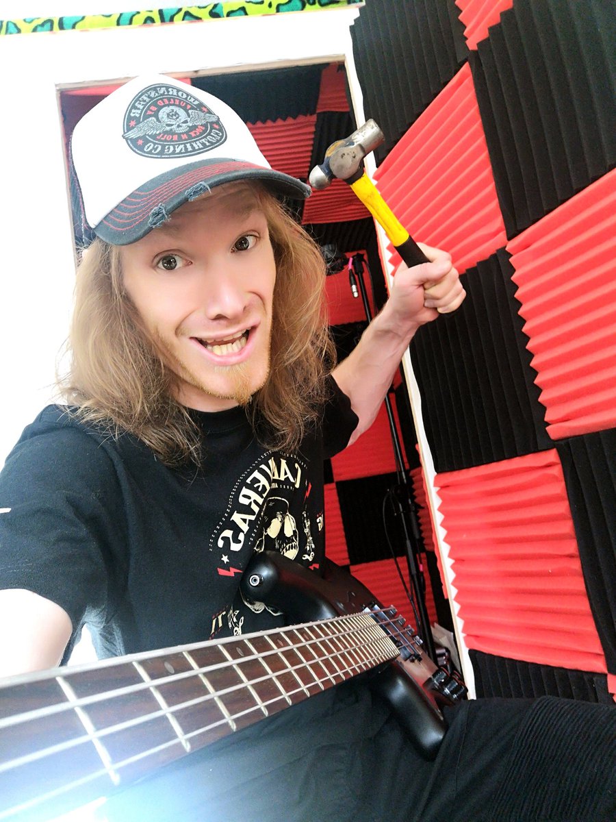StrikerMetal's tweet photo. Ja boi Pete poundin' out some bass for new material!! #newmusic #shred #strikermetal #bassist #preprod #writing #deanmarkleystrings #schecterbasses https://t.co/gVxrfejoqO
