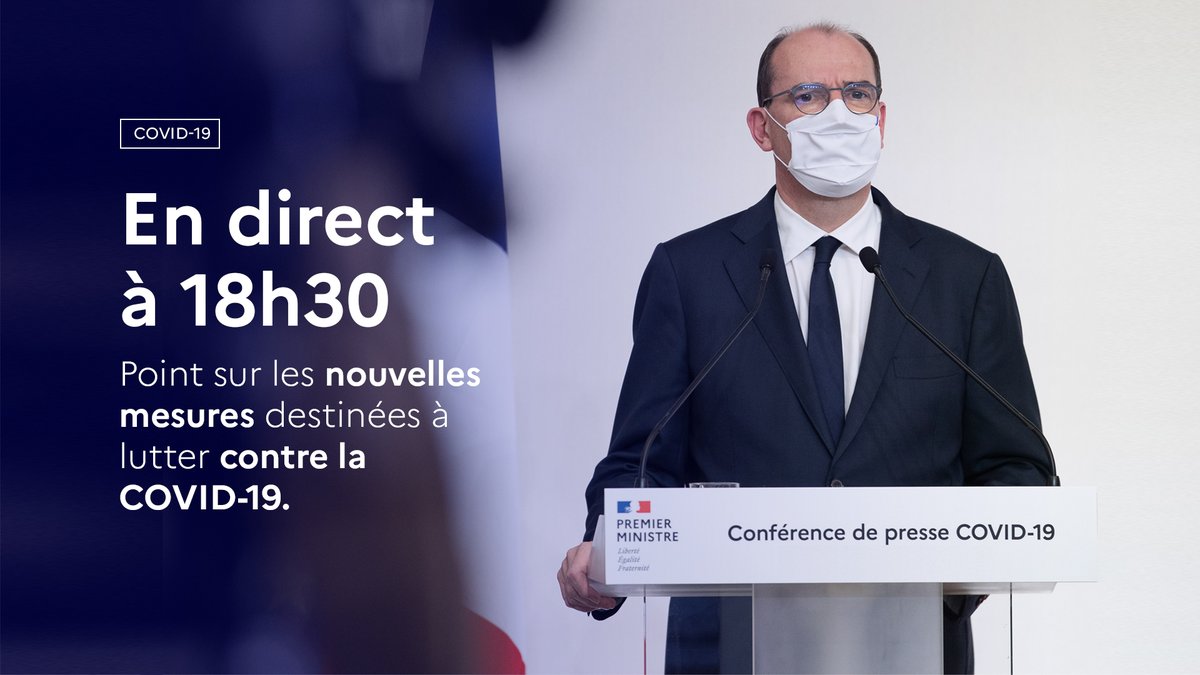 Après m'être exprimé devant l'Assemblée nationale et le Sénat, je détaillerai demain devant vous les nouvelles mesures qui seront mises en place par le Gouvernement pour lutter contre la deuxième vague de l’épidémie de #COVID19.