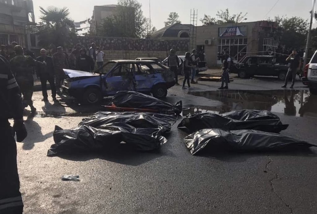 Novruzova20's tweet photo. #BardaCity today :21 died, 60 injured. It is not any virus or smth similar to this. It is worse than virus:armenians! #Stoparmenia otherwise they keeping to steal lives of civilians!#Stoparmenianaggression as they are such an aggressive as killing children! And yes,#PrayforBarda! https://t.co/aoY81pCTr3