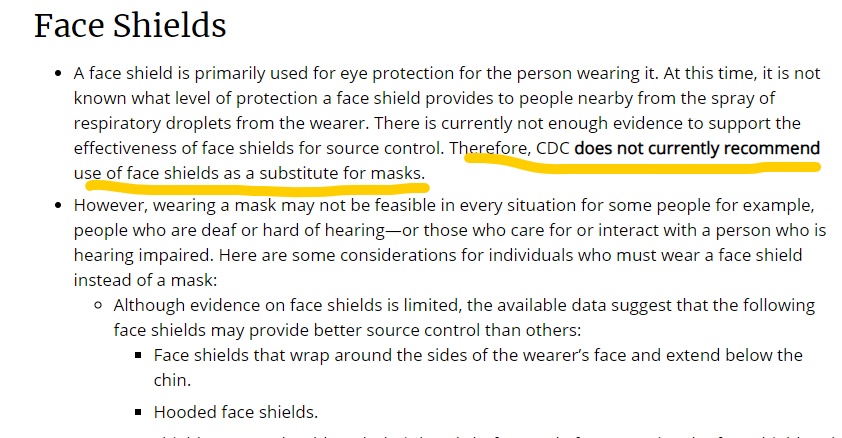 Top article is a video about two entrepreneurial moms who have created a "better" mask for their kids--American-made face shields, which they say provide "a higher level of coverage...than face masks". Problem: the CDC disagrees.