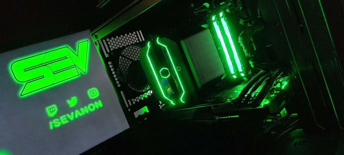 Sevanon's tweet image. PC upgraded again. This time more ram. Current specs now sit at
3950x @ 4.2ghz + MA620M cooler
32gb ddr4 3200mhz corsair vengeance pro rgb
GTX 1080 8gb Asus Rog Strix