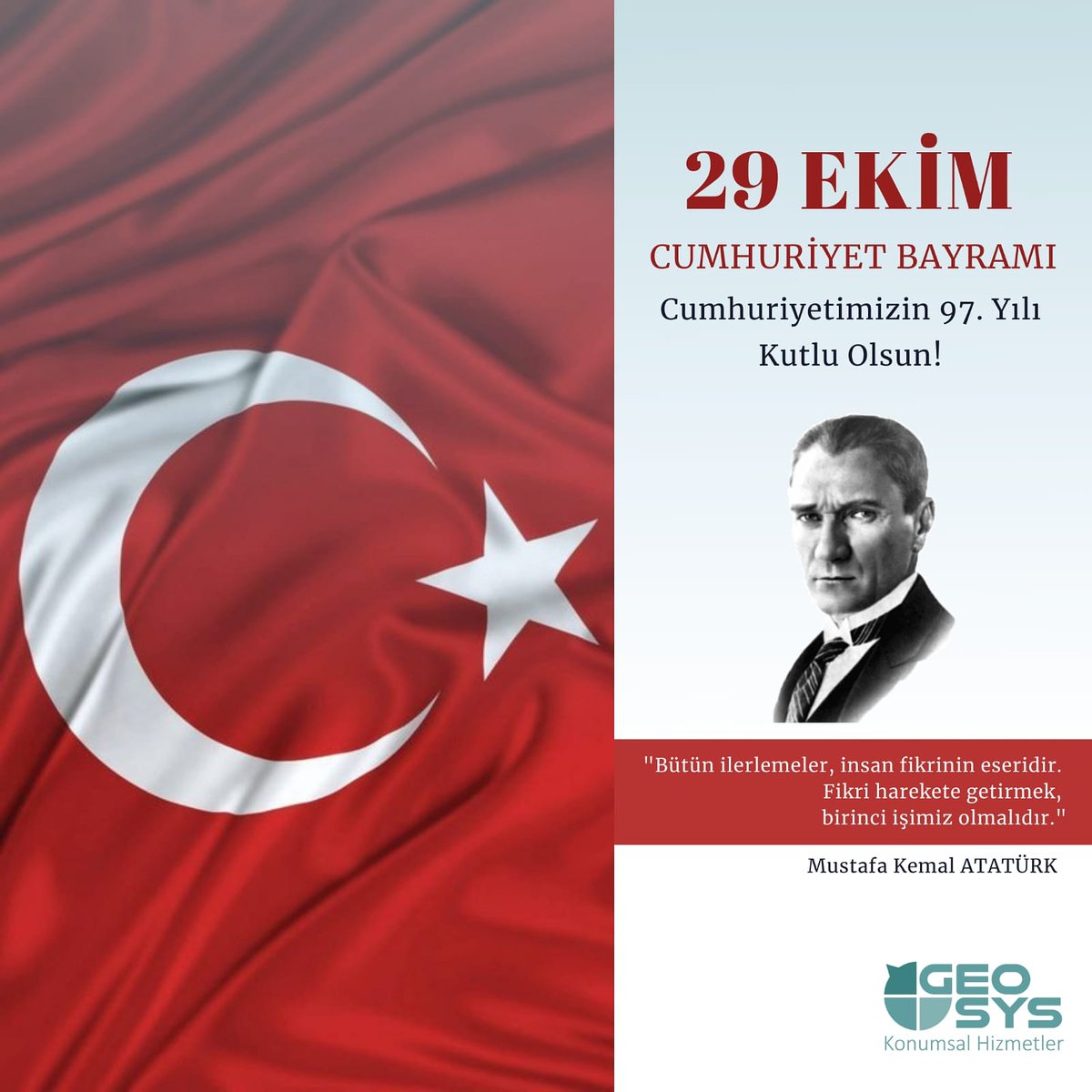 "Bütün ilerlemeler, insan fikrinin eseridir. Fikri harekete getirmek, birinci işimiz olmalıdır." #MustafaKemalAtatürk
Cumhuriyetin ışığıyla, Atatürk'ün yolunda fikirlerimizi hayata geçirmeye devam ediyoruz.
#29Ekim Cumhuriyet Bayramı'mız kutlu olsun! 🇹🇷🇹🇷🇹🇷
#CumhuriyetBayrami