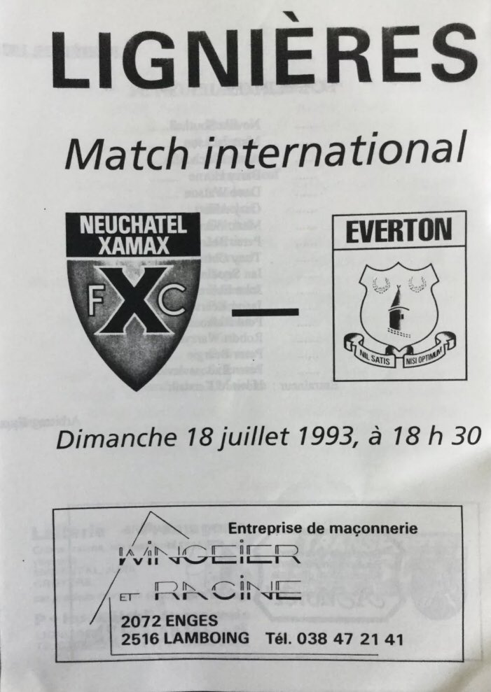 #130 Neuchatal Xamax 1-2 EFC -Jul 18 1993. EFC bounced back from the previous days loss to FC Basel by defeating Swiss side Neuchatal Xamax 2-1 with goals from Mo Johnston & Stuart Barlow. This was Johnston’s final goal for EFC before his free transfer move to Hearts in Oct 1993.
