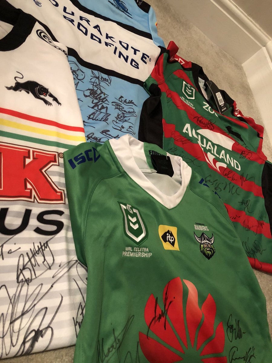 The first testimonial raffle will take place on Monday 2nd November and this is prize number 1... @ssfcrabbitohs @cronullasharks @penrithpanthers @raiderscanberra 2020 signed jerseys. There will be a total of 5 prizes to be won keep your eyes peeled over the next couple of days!