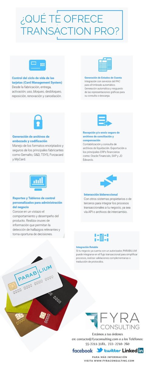FyraConsulting's tweet photo. Parabilium es una plataforma poderosa para la emisión y procesamiento de tarjetas de crédito o prepagadas. ¡Llámanos para conocer más!
#fyraconsulting #fintech #parabilium #fintechs #fintechnews #fintechstartups #visa #mastercard #carnet https://t.co/tzAxOGtfE7