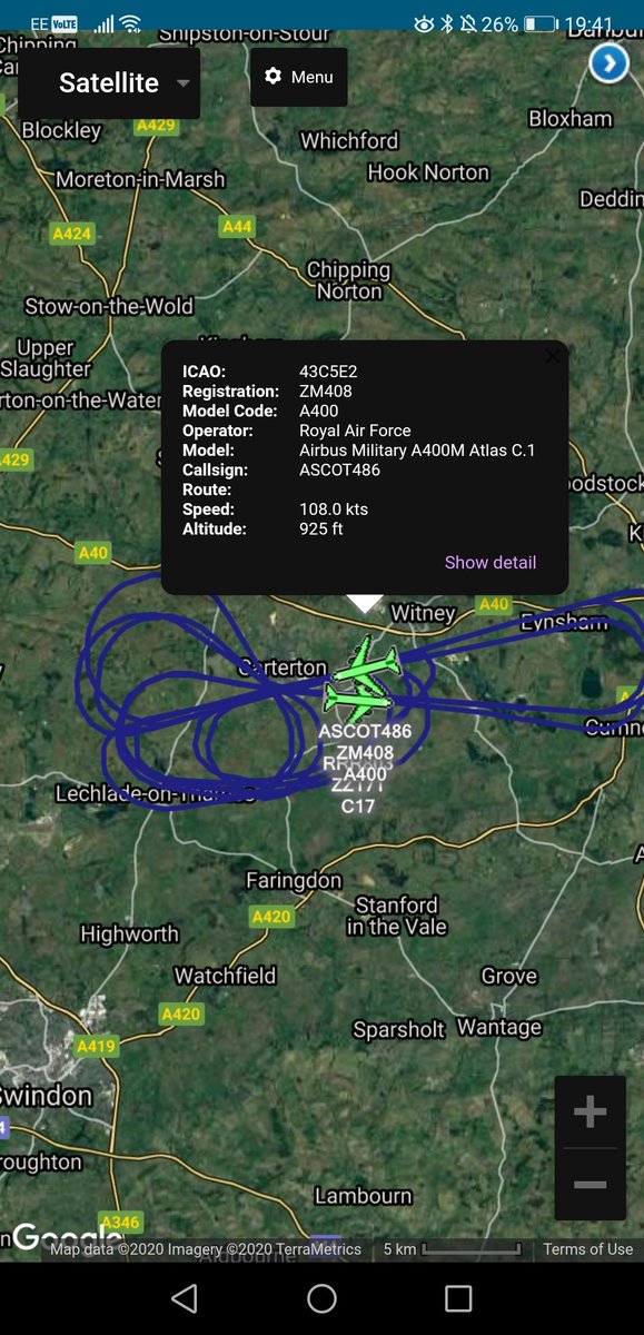 scan_sky's tweet photo. #RAF - Airbus A400M Atlas - #ZM408 - #ASCOT486 - @70SqnA400M
Currently Operating At @RAFBrizeNorton - Appears To Doing Some Night Work/Approaches. https://t.co/vsJPdjbuRG