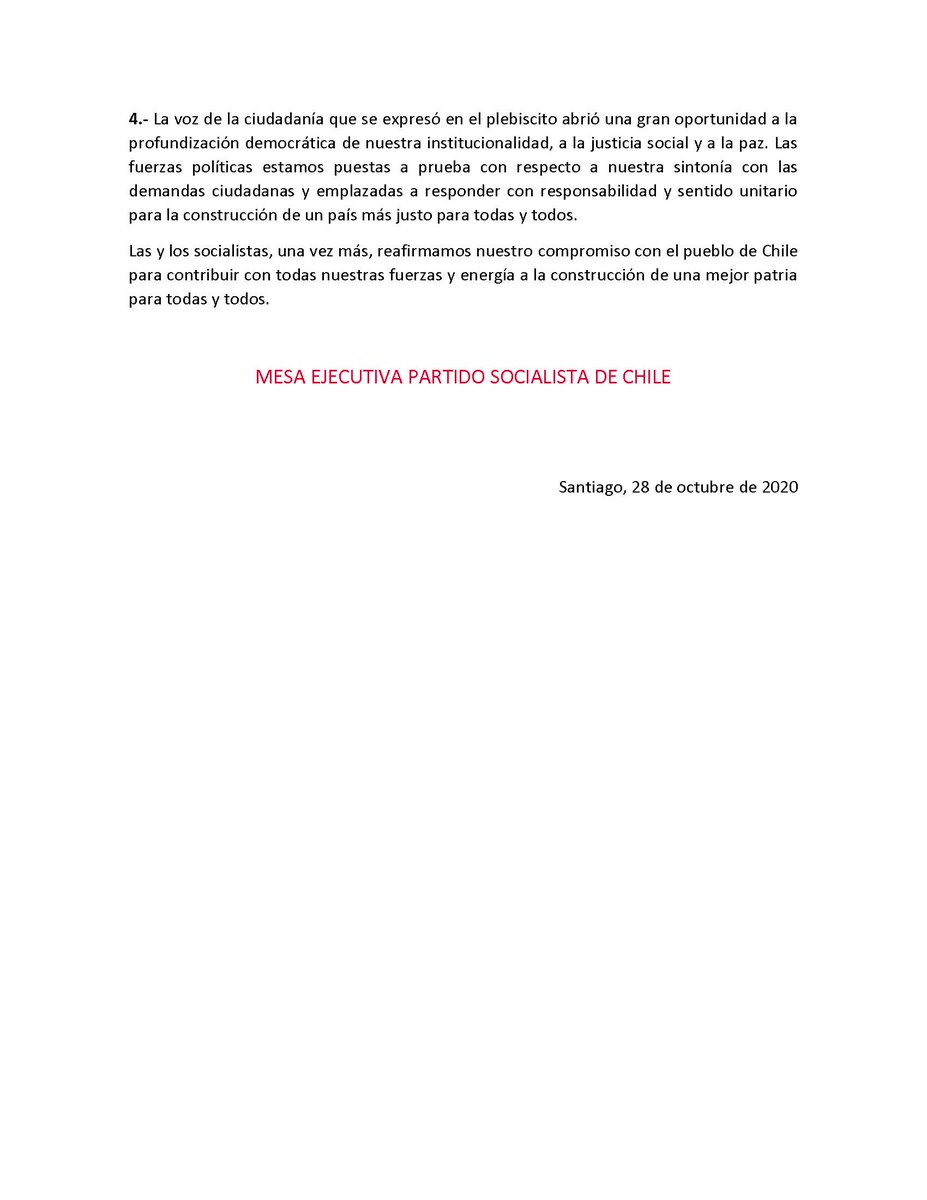 PSChile's tweet photo. Declaración pública: La unidad del Apruebo es el camino para cambiar Chile https://t.co/r7nXXZGgjE
