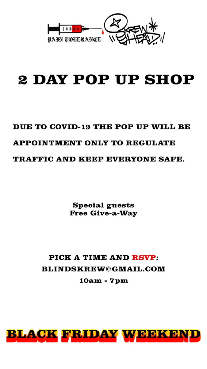 RAHEEMISBLIND's tweet photo. First Pop up ever, lets see how it goes @paint0lerance 🖤💉 https://t.co/HYobkZ6gWQ