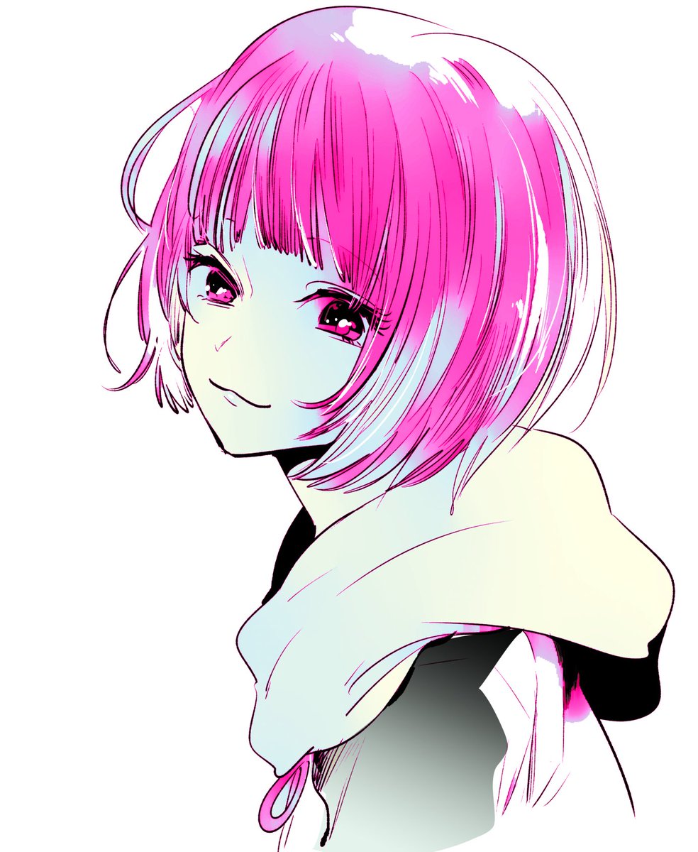 solo 1girl white background simple background short hair pink hair looking at viewer  illustration images