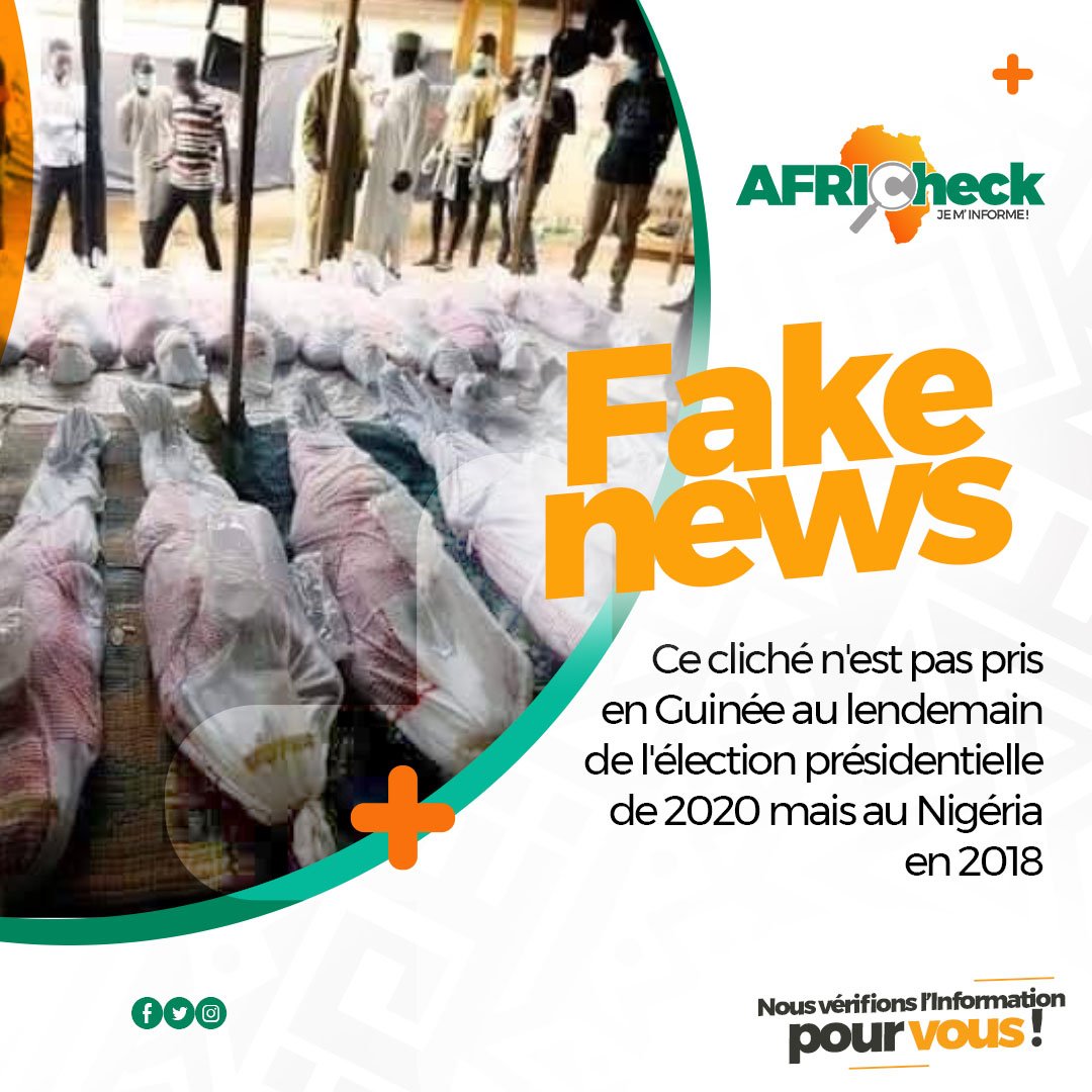 Afric_check's tweet photo. Fake New

Cette photo a été prise en 2018 au Nigeria, et non en Guinée après l'élection présidentielle de 2020

#FakeNews #Politique #Guinee #Africheck https://t.co/p6k3ha2SW1