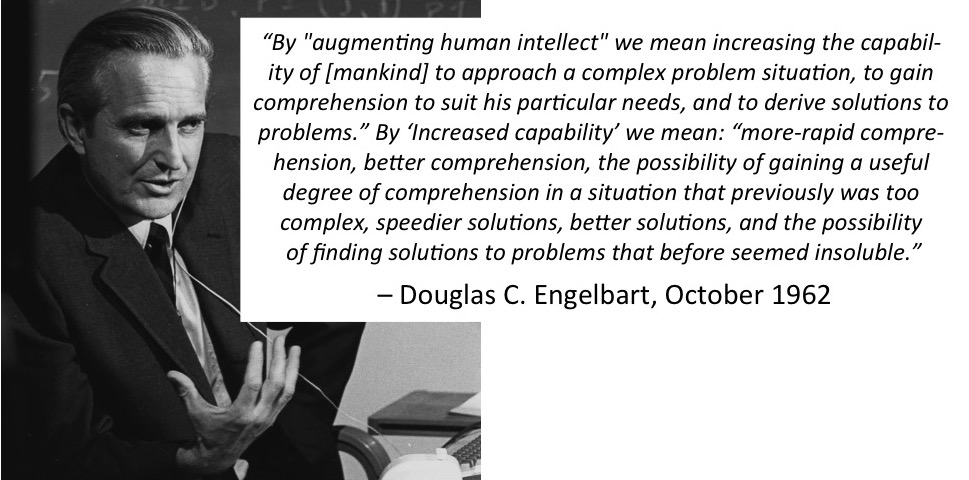 ChristinaDEI's tweet image. Throwback October - from the opening paragraph of #DougEngelbart&apos;s Oct 1962 manifesto on &quot;augmenting human intellect&quot; that launched his research -- includes  proposal and comprehensive design strategy for getting it done,  results speak for themselves! dougengelbart.org/Framework