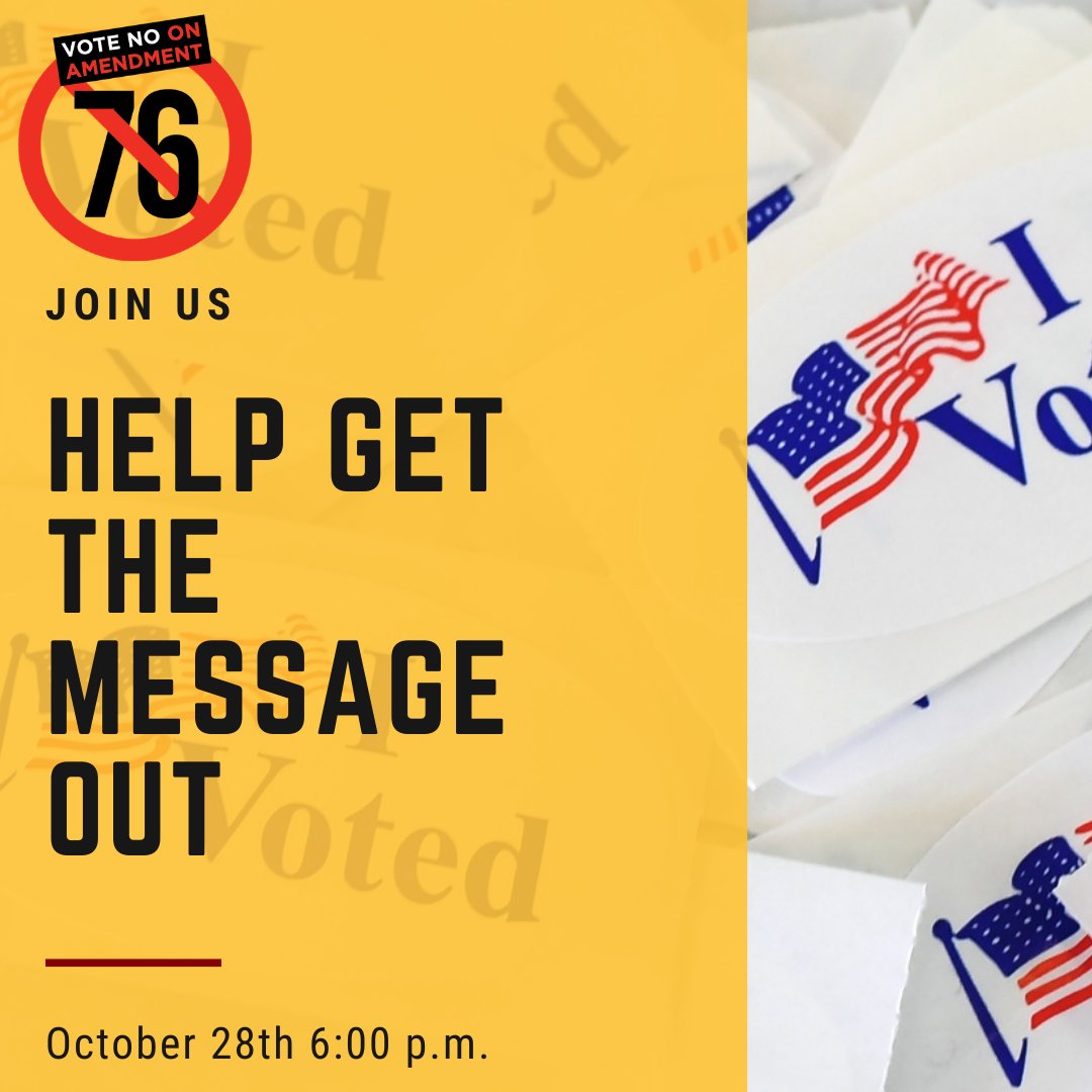 VoteNoOn76's tweet photo. With one week left we need all the help we can get to spread the message about 76. Join us tonight for a textbank from 6pm-8pm MST! RSVP here: https://t.co/oxI74GDfhx https://t.co/1wR9tyVtqN
