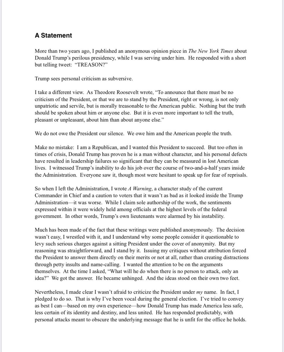 jaketapper's tweet image. Full statement of @MilesTaylorUSA re: admission he is the “Anonymous” official who wrote NYT oped and book