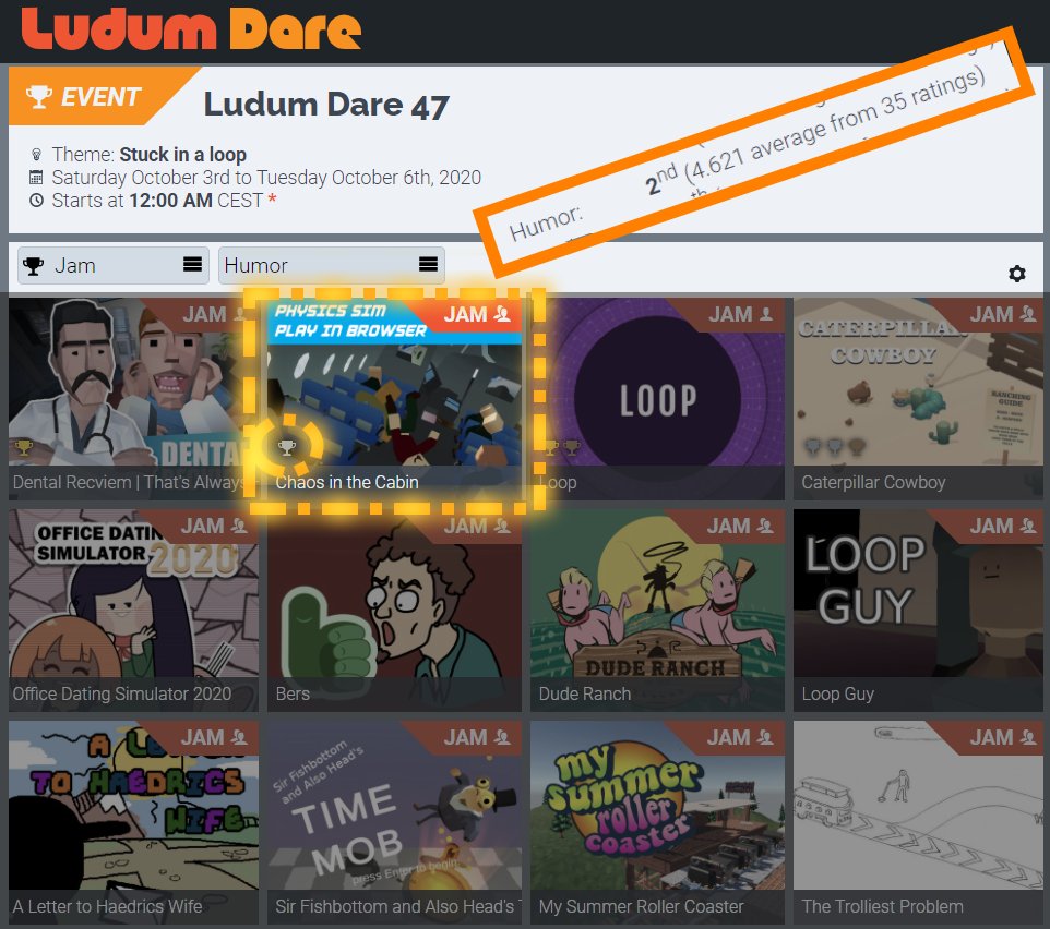 jaegermoritz's tweet photo. Nice, our jam game got second place in the category HUMOR at LudumDare47! 

This would not have been possible without mah crew: @CrashMusashi, @Olima and of course our voice talent @AlexAldridge__  

Try it out everyone, for a quick minute of fun!
https://t.co/oSHy3Uem0h

#LDJAM https://t.co/XZxXfgckj0