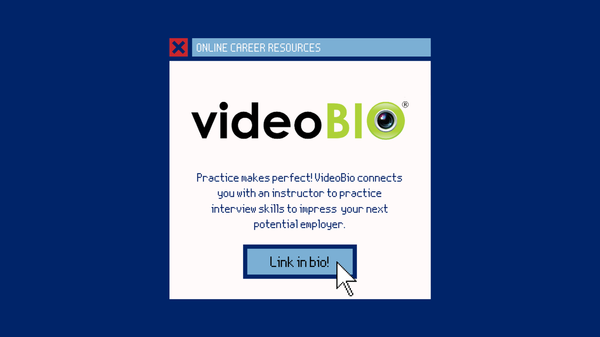 BUCareerDevelop's tweet photo. If you're nervous about an upcoming interview, don't be! videoBIO is here to help. Receive one-on-one feedback with an instructor to perfect your interview skills before the big day here: https://t.co/LcN6Jg6I8z https://t.co/ceT6vVUBlj