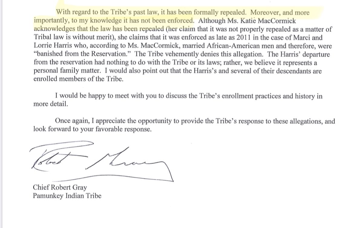 Update: In his letter to  @RepGwenMoore,  #Pamunkey Chief Bob Gray stated that to his knowledge the black law “has not been enforced”. He has also stated this publicly when confronted about our case. We have proof he is lying. The law was enforced at least as recently as 1999.