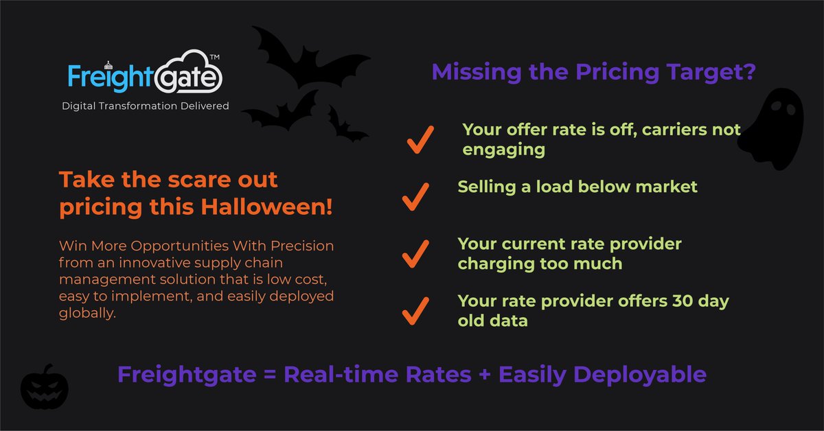 Those with accurate, relevant, and timely rate data win the freight market and grow their business. Win the market test drive Freightgate Cloud Platform Today! ⚡️📝 🌎
freightgate.net/take-the-scare…

#data #business #ecommerce #cloud #bigdata #freightquote #freight