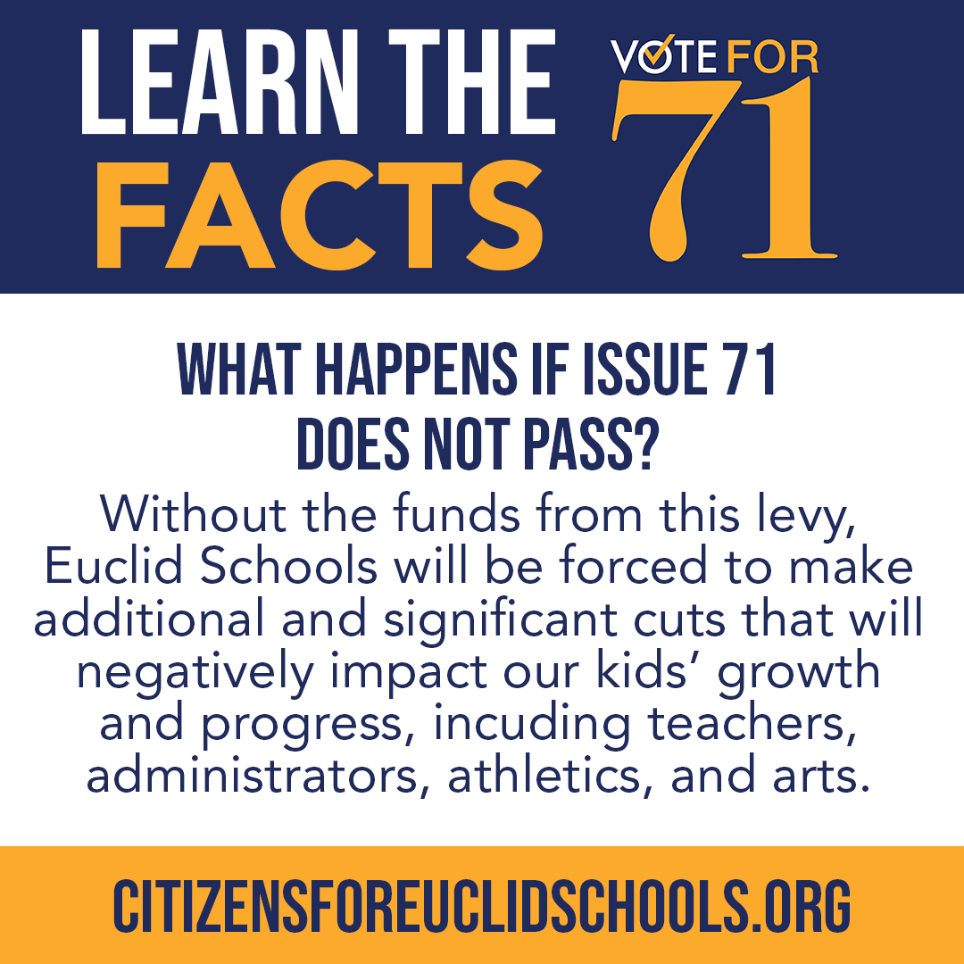 Citizens4ECS's tweet photo. #OurEuclid schools have already made deep cuts to balance their budget, but if this emergency levy does not pass, additional cuts will have to be made. This will negatively impact our kids and our community. Vote FOR Issue 71! #PanthersVote https://t.co/xyV4otyEVV