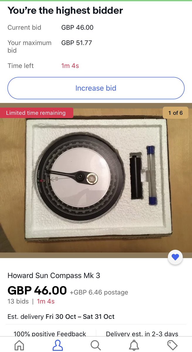 Basha1972's tweet photo. That moment just before the auction ends 😜 #Wantitdontneedit😂 these normally sell over £100+ so hopefully an investment & something to play with, anyone got a DPV going free to fit it on😜 #suncompass https://t.co/8EkSUdO40K
