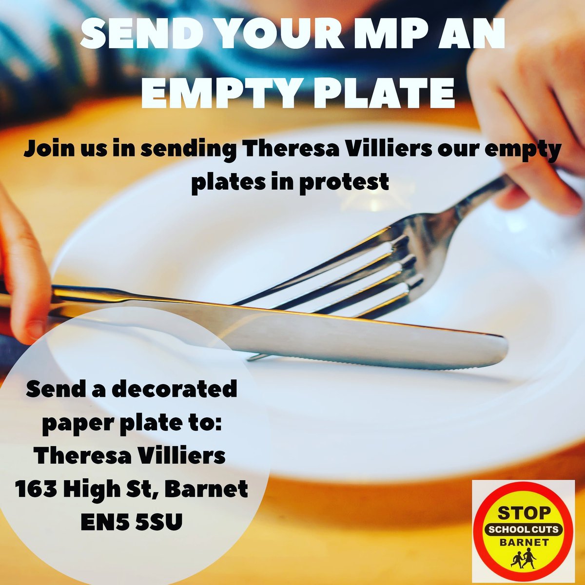 In protest of Theresa Villiers voting against the extension of funding for free school meals over October and December holidays, we invite you/your children to decorate a paper plate to express how you feel and post it to her. Please send us photos of your designs