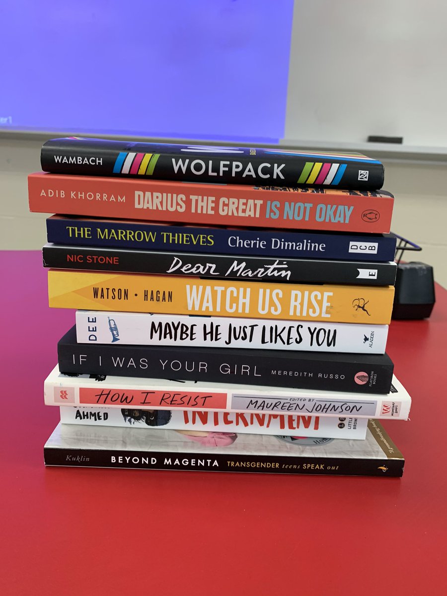 TheKellyKrew's tweet photo. YA is my favourite!  Can’t wait to dive into these new additions to my classroom library. https://t.co/JlG0iB5BMb