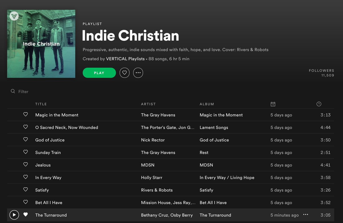 Thank you to VERTICAL Playlists for adding "The Turnaround" to your Indie Christian playlist! 💃

Check out the cool playlist here: bit.ly/indiechristian
