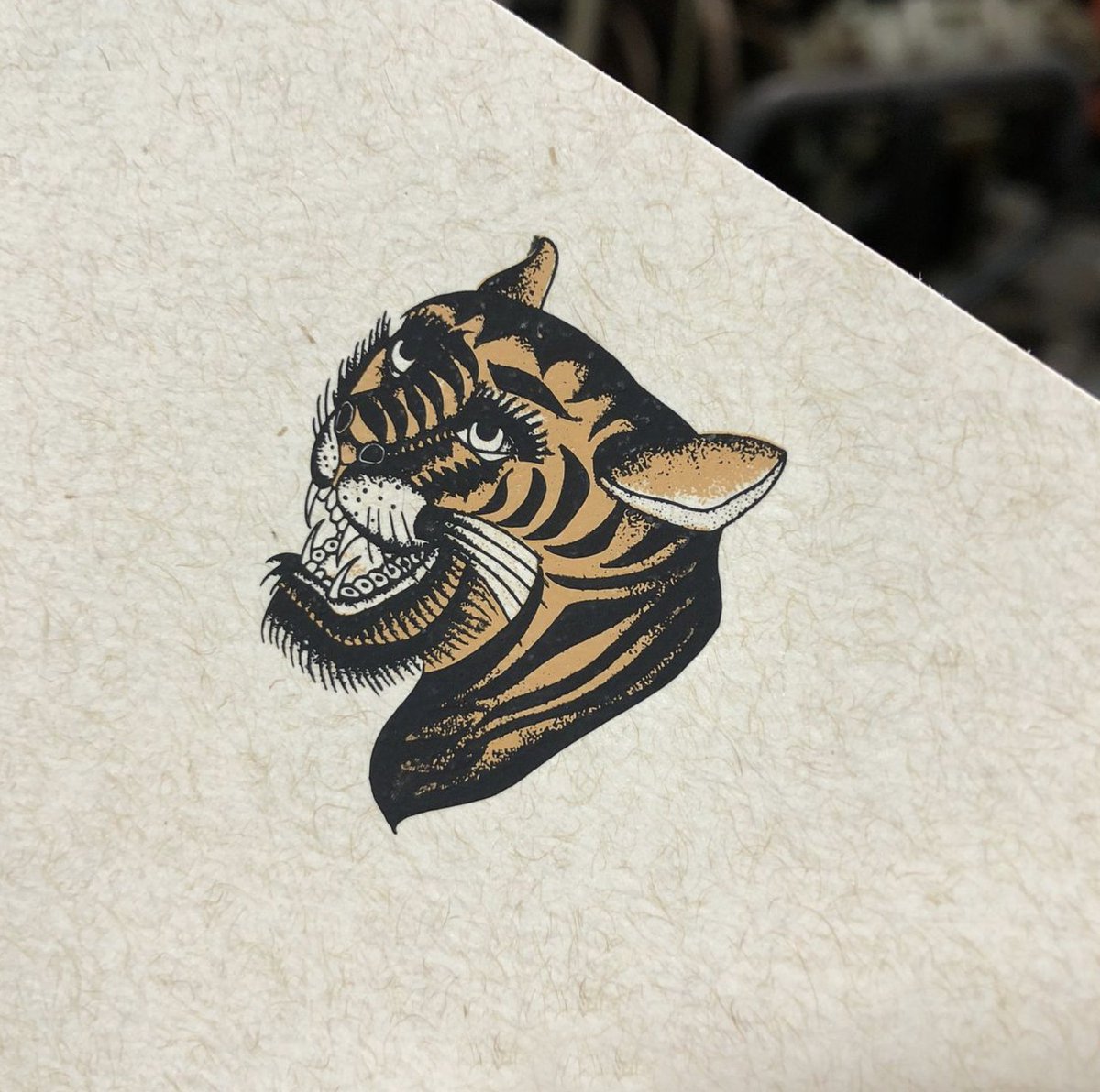 mohawkpaper's tweet image. Printing on #coloredpaper can transform your work.
.
Check out this #engraving demo printed on various Mohawk sheets of a #BertGrimm tiger that he illustrated and etched into a copper plate. The paper choice really influenced the illustration in an unexpected and memorable way.