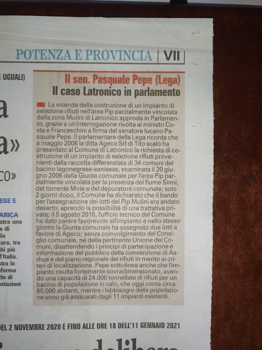 NoRifiuti's tweet photo. Grazie a @LaGazzettaWeb per dare voce alla protesta contro l'impianto #rifiuti che Ageco vuole costruire nel @ComuneLatronico. Ora il caso arriva in Parlamento grazie l'interrogazione del senatore lucano @PepePasquale1 ai ministri @SergioCosta_min e @dariofrance 
#norifiuti https://t.co/a5amYOPh2P