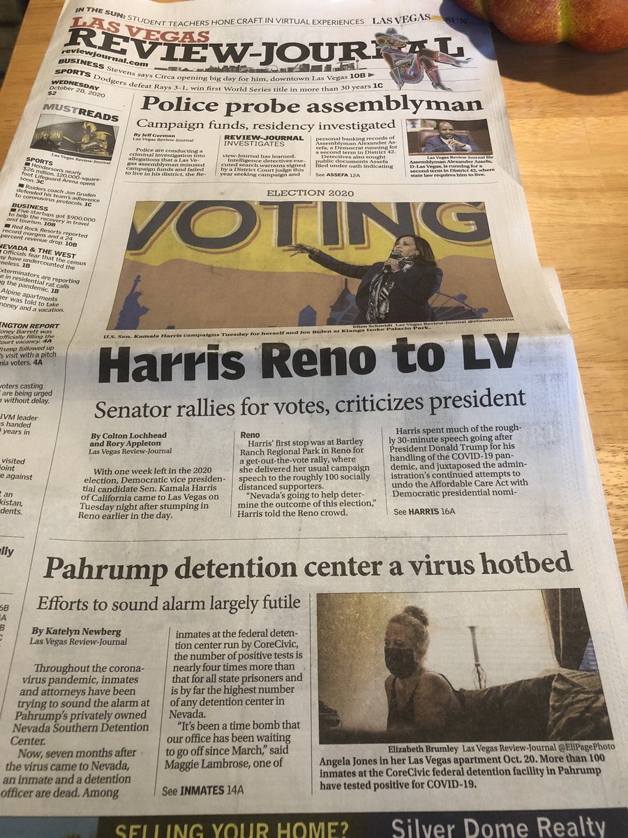 k_newberg's tweet photo. My article on the outbreak at the Nevada Southern Detention Center made the front page today! Along with photos from @EliPagePhoto, who was such a help while I scrambled through so many interviews. https://t.co/28EruxfVsQ