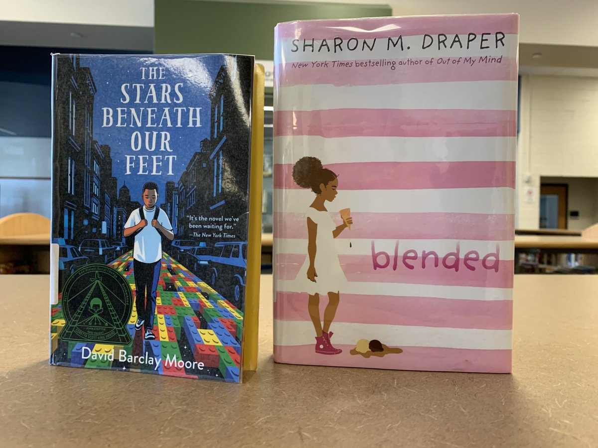 SMSread2lead's tweet photo. Great book club meeting!  40+ students read one of these excellent books- Blended by @sharonmdraper and The Stars Beneath Our Feet by @dbarclaymoore.  Awesome to hear thoughts on what can be learned about racism, identity, friends, and family from these 📕s. #goodvibessms #ssdedu https://t.co/e7uALFymMy