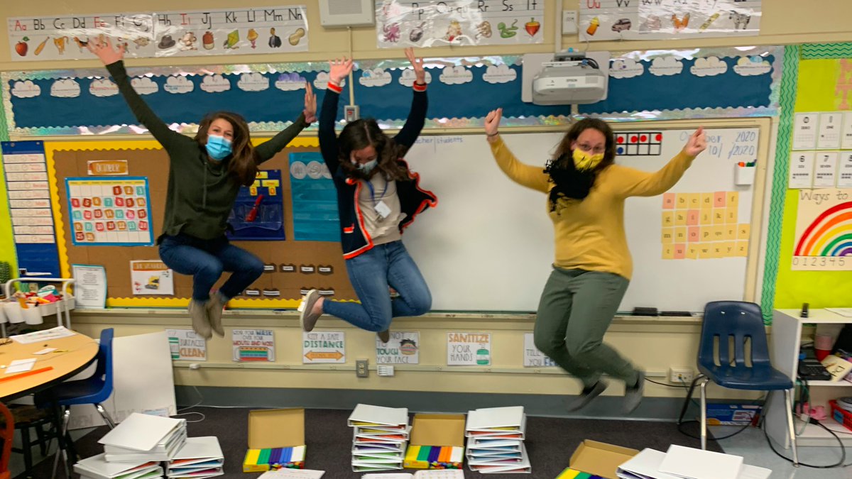 Paton's Grade 1 hybrid teachers celebrate a donation of WIN (What I Need) Materials today! Thank you to Sladen Family Law for supporting students at our school. Our teachers were more than a little excited when they received these resources! #ShrewsburyLearns <a href="/SPS_Partners/">Jane O. Lizotte</a>