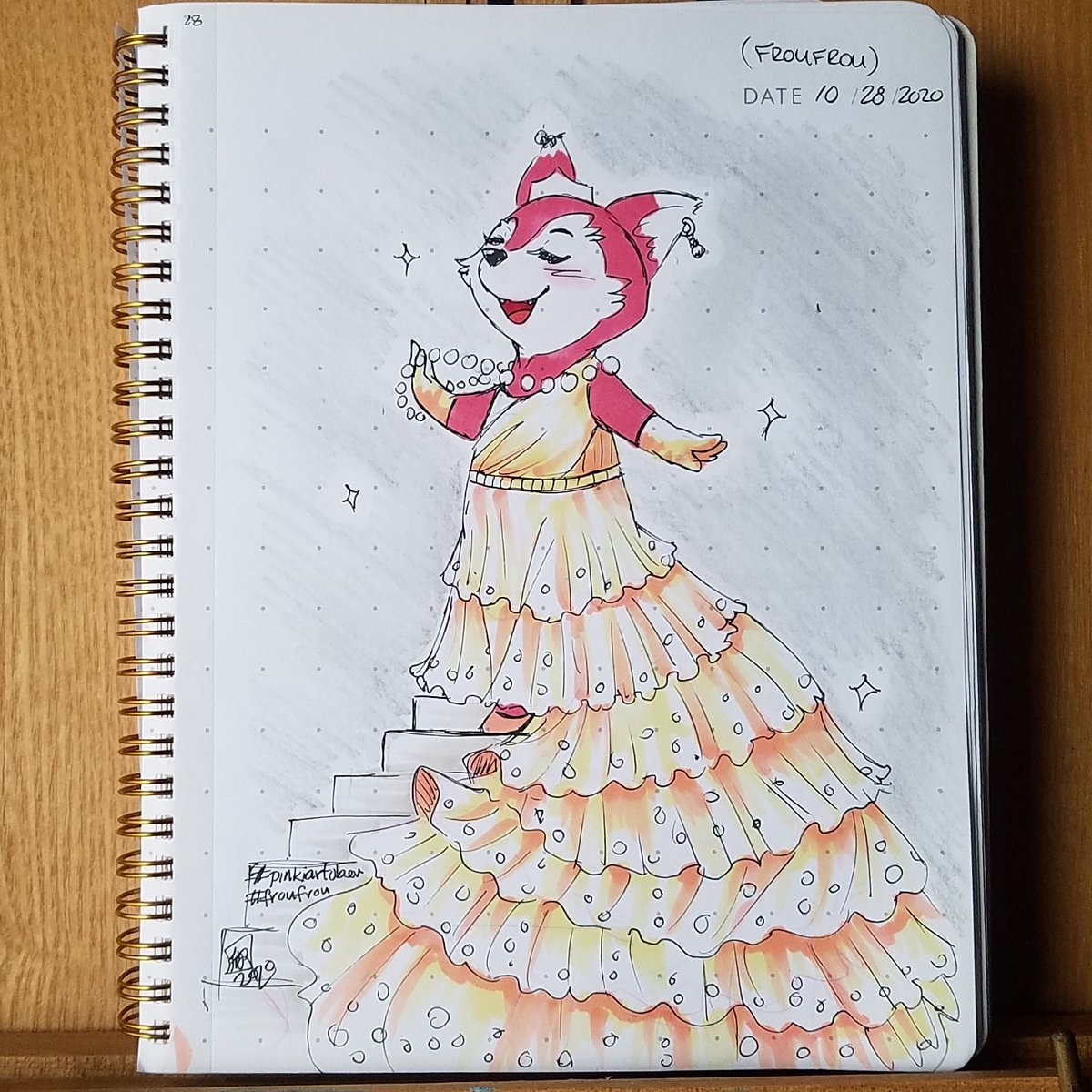 pinkiarts's tweet photo. Day 28 - Frou frou. :: Swish swish :: 💃
.
#pinkiartober #pinkiart #dillyfox #froufrou #sparkle #fancy #glamore #frills #eveningdress #fox #marker https://t.co/oP2hBIko4h