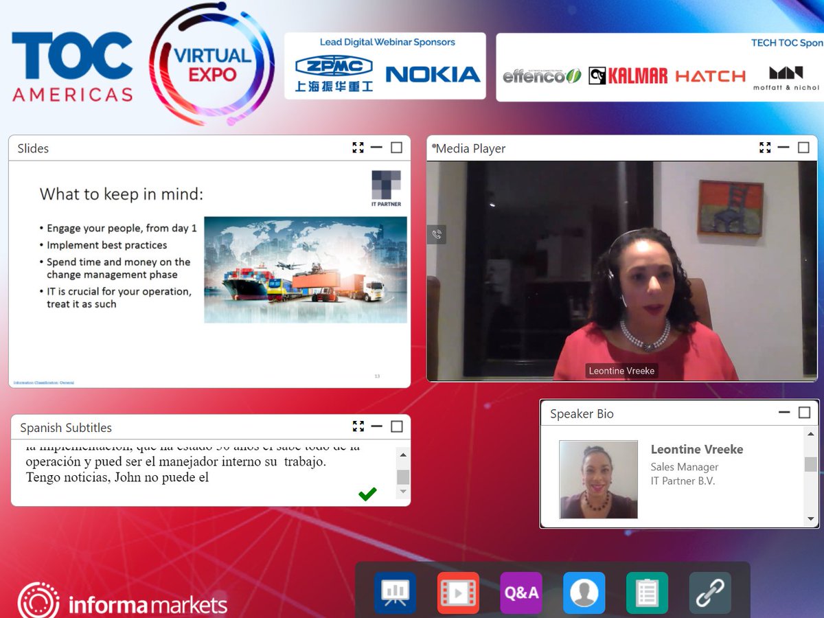 mundomaritimo's tweet image. La segunda sesión #TECHTOC de la tarde &quot;The Automation Debate: Part 2&quot; de #TOCAmericasVirtualExpo se desarrolla con la participación de Leontine Vreeke de IT Partner B.V #TOCAmericas