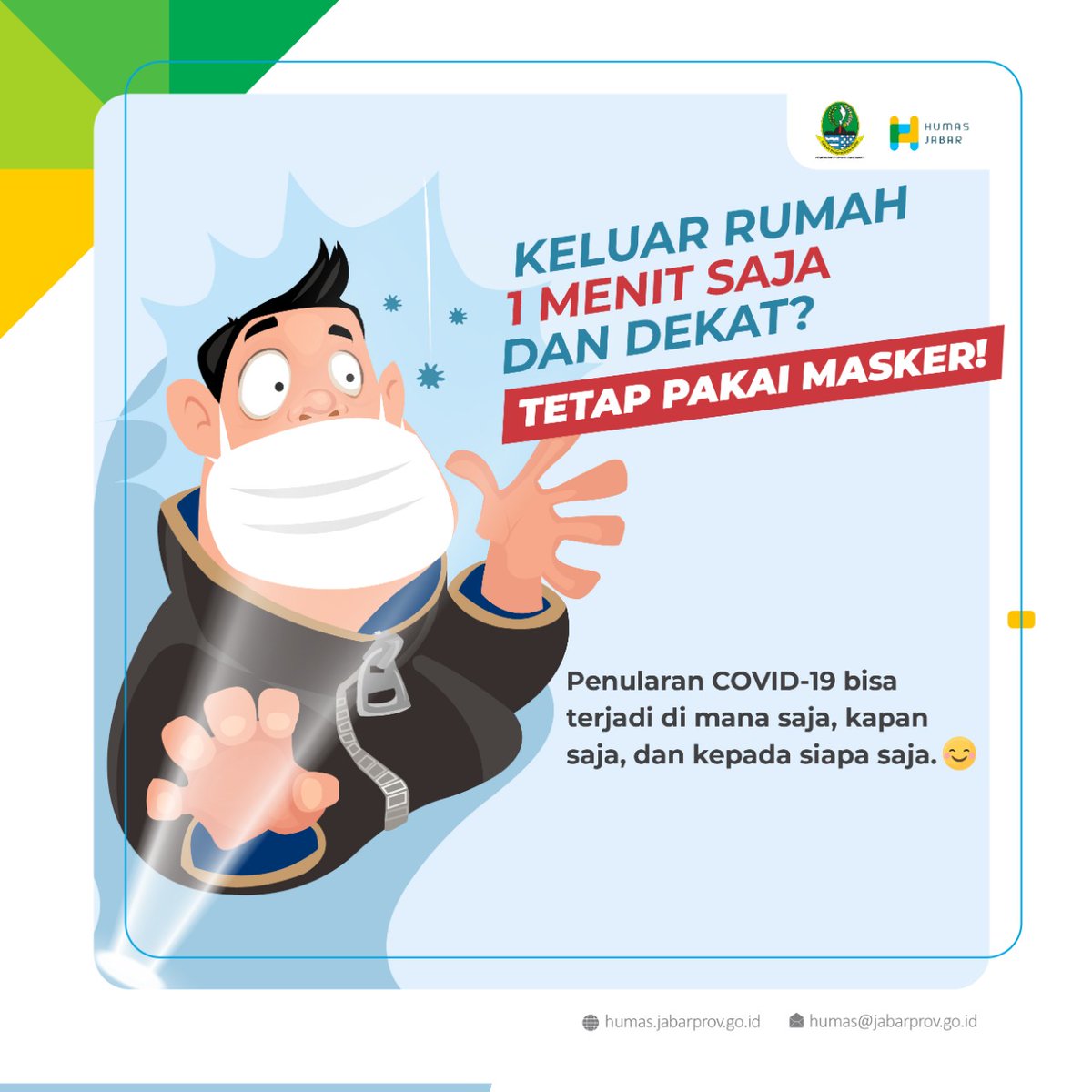 imingiming3000's tweet photo. Wargi omat.! hrs mmakai masker walau keluar rumah hnya sbentar yah😉. 

Mari tingkatkan disiplin, ingatkan sesama, saling menjaga, bersama kt putuskan rantai penularan Covid-19✊

@ridwankamil  @SWangsaatmaja @ata_lia #pplhiupdate_2020
#JabarTanggapCovid19 #AdaptasiKebiasaanBaru https://t.co/4FC6WeLcCG