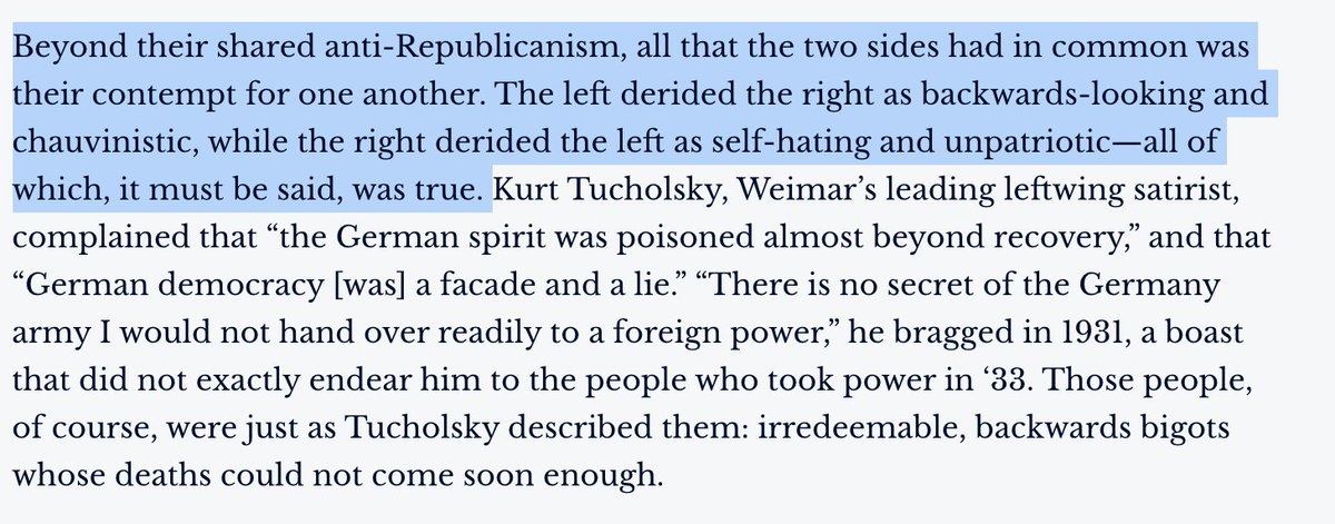 Beyond their shared anti-Republicanism, all that the two sides had in common was their contempt for one another. The left derided the right as backwards-looking and chauvinistic, while the right derided the left as self-hating and unpatriotic—all of which was completely true: