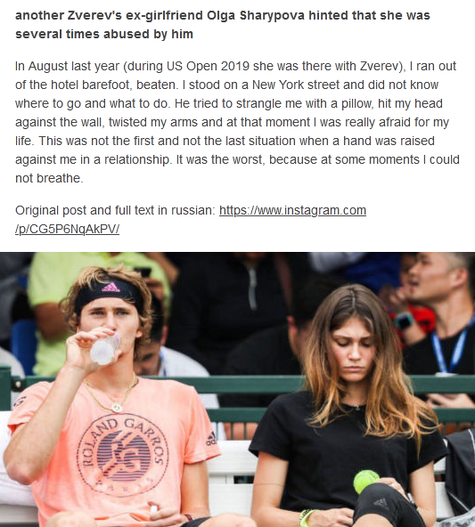 S E On Twitter Sascha Zverev S Another Ex Girlfriend Olga Sharypova Hinted On Her Insta That She Was Several Times Abused By Him Https T Co V9ybzokad3 Josemorgado Benrothenberg Tennis Tennis Https T Co Lulhb1afjh
