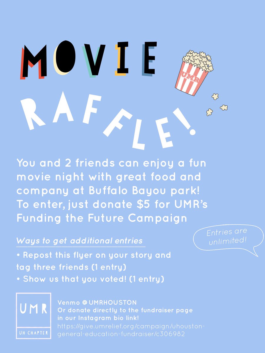 umrhouston's tweet photo. Dinner and a movie on us? Y E S! 
🍿quote tweet and tag 2 friends for an extra entry 🎥 https://t.co/CpKvF31Jh3