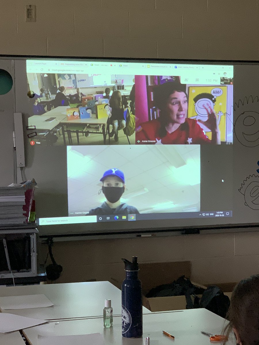 MadameAPurdy's tweet photo. Students in grade 6 Immersion @MGECPanthers were excited to meet #Anniegroovie virtually today. They had a successful Q&amp;A session and received some helpful tips for drawing! @MJKGagne @TCRCE_NS #watchuslearn https://t.co/dUN4EWetjS