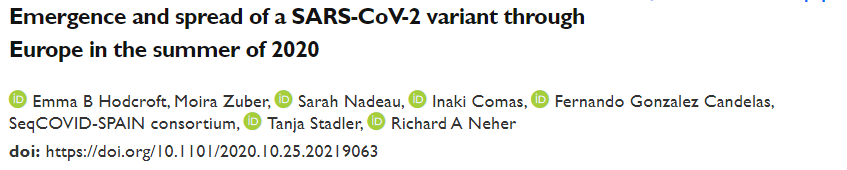 Why is  #COVID19 sequencing important? For one thing, it is the only way we can detect & track new variants.In our latest preprint, we describe a novel  #SARSCoV2 variant that has spread across Europe this summer & what it can tell us.Read it here:  https://www.medrxiv.org/content/10.1101/2020.10.25.20219063v11/16