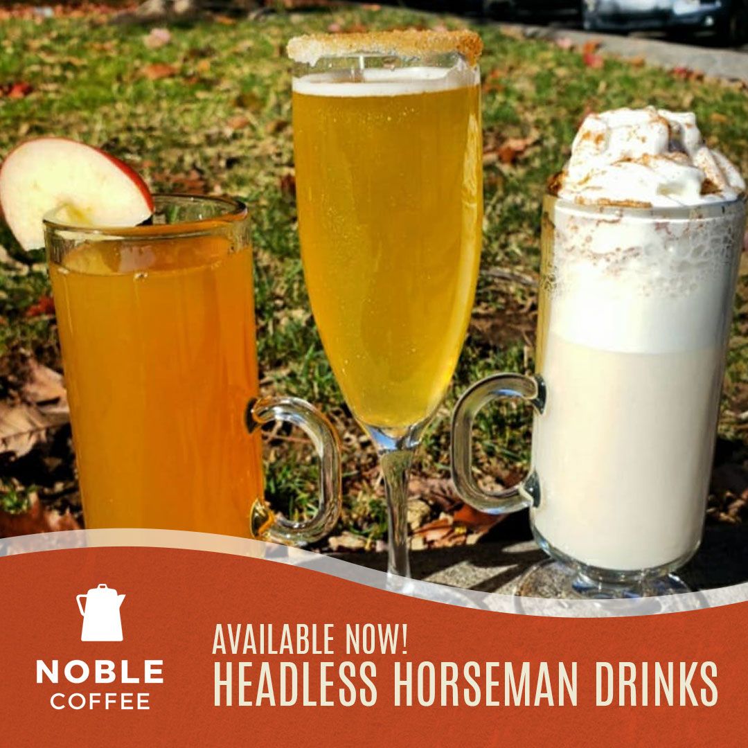 ConnerPrairie's tweet photo. Now at @NobleCoffeeIndy : new seasonal drinks celebrating the legend of the Conner Prairie's Headless Horseman! 🎃 🏇 Visit them today!

#HeadlessCP #ConnerPrairie #ExploreCP https://t.co/kopM96Pv3L