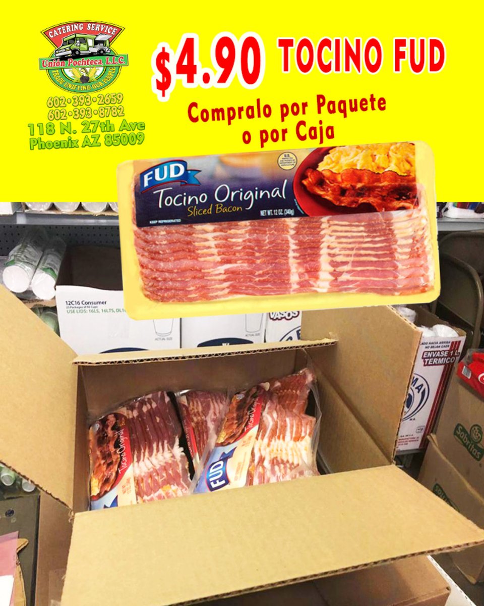 UnionPochteca's tweet photo. $4.90 TOCINO FUD PAQUETEπ₯π₯π₯ππ
OPEN 7 DAYS A WEEK 5:30AM TO 5pm
118 N. 27th Ave Phoenix AZ 85009
27th ave y Van Buren St
#UnionPochteca #FoodTrucks #StreetFood #AllMeats #FresProduce #SmallLocalBusiness #Restaurants https://t.co/epe2lzbxjD
