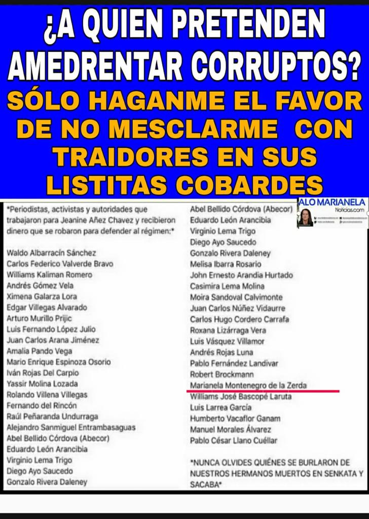 alomarianela's tweet photo. Los corruptos y traidores a la patria, narco pandilleros criminales, creen que haciendo circular sus listas amenazantes van a coartar la libre expresión de los patriotas https://t.co/nOaHmQdDjY