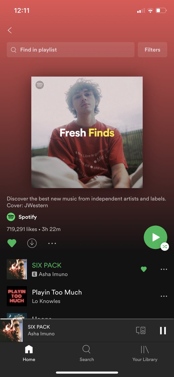 AshaImuno's tweet photo. SIX PACK at # 1 in Fresh Finds and Fresh Finds Hip Hop ! 💚🏋🏽‍♂️ much much love to my 1s at @Spotify https://t.co/yU2hDb9y3i