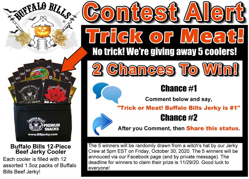 ChooChooRSnacks's tweet photo. Trick or meat? No trick, all jerky! We are giving away 5 coolers filled with our delicious beef jerky! Enter to win (see below!) #jerky #contest #jerkyrules #bbjerky #lovejerky #halloween https://t.co/iHe5qEWn77