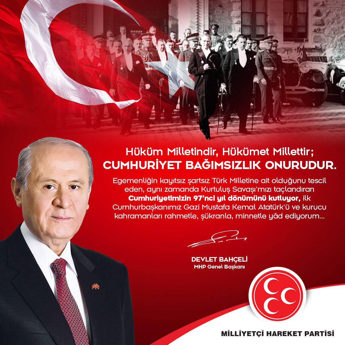Hüküm Milletindir, Hükümet Millettir;
CUMHURİYET BAĞIMSIZLIK ONURUDUR.
